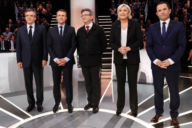 La question de la laïcité a brusquement fait monter la température du premier débat télévisé entre Francois Fillon, Emmanuel Macron, Jean-Luc Melenchon, Marine Le Pen et Benoit Hamon, le 20 mars à Aubervilliers