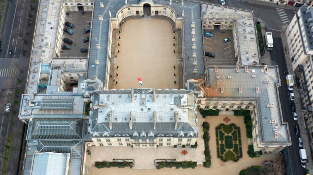 Vue aérienne du Palais de l'Elysée à Paris prise le 12 mars 2019 