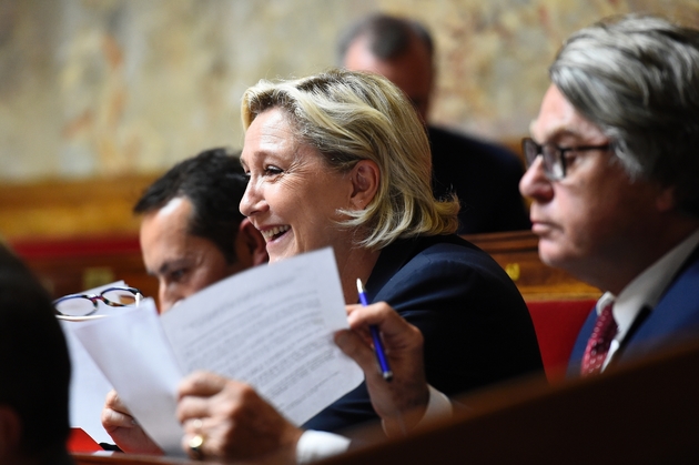 Marine Le Pen pendant l'examen de la loi travail à l'Assemblée nationale le 10 juillet 2017