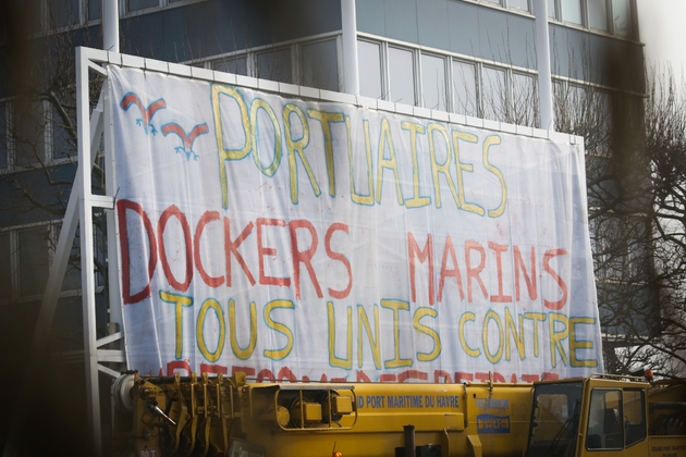Manifestation contre la réforme des retraites au port du Havre, le 22 janvier 2020