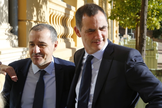 Gilles Simeoni, président du Conseil exécutif corse (D), et Jean-Guy Talamoni, président de l'Assemblée de Corse, à Ajaccio, le 5 janvier 2018