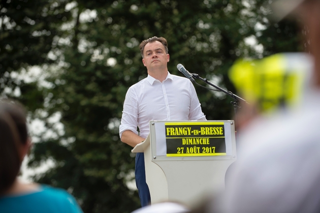 Le président de l'association Anticor Jean-Christophe Picard parle lors de la fête de la rose du Parti socialiste le 27 août 2017 à Frangy-en-Bresse