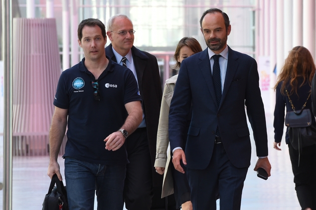 Le Premier ministre Edouard Philippe avec l'astronaute Thomas Pesquet à Nancy, le 30 juin 2017