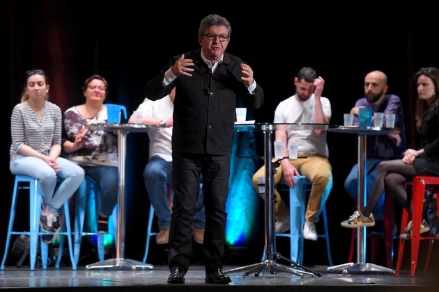 Le chef de file de La France insoumise Jean-Luc Mélenchon lors d'un meeting à Bordeaux, le 29 avril 2019