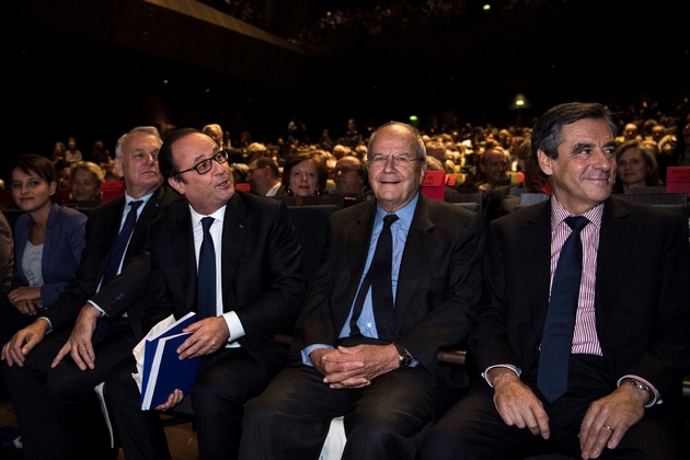Francois Hollande, Marc Ladreit de Lacharrière et François Fillon le 3 octobre 2016 à Paris