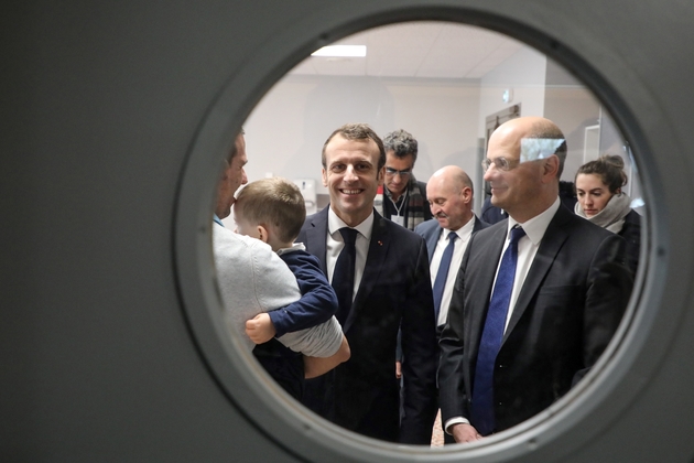 Emmanuel Macron et Jean-Michel Blanquer lors d'une visite d'école, le 18 janvier 2019 à Saint-Sozy