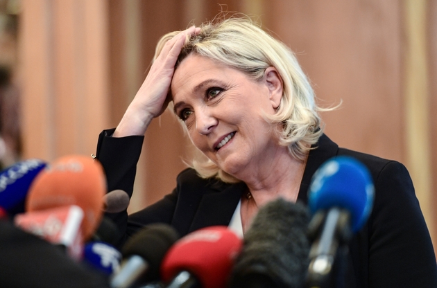 Marine Le Pen, présidente du Rassemblement National, lors d'une conférence de presse le 18 mai 2019 à Milan