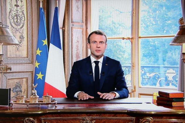 Le président Emmanuel Macron lors d'une allocution télévisée après les résultats du référendum d'autodétermination en Nouvelle-Calédonie, le 4 novembre 2018 à l'Elysée, à Paris