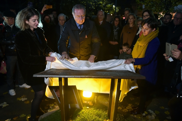 Une stèle à la mémoire des femmes victimes de violences dévoilée à Toulouse, le 25 novembre 2017  
