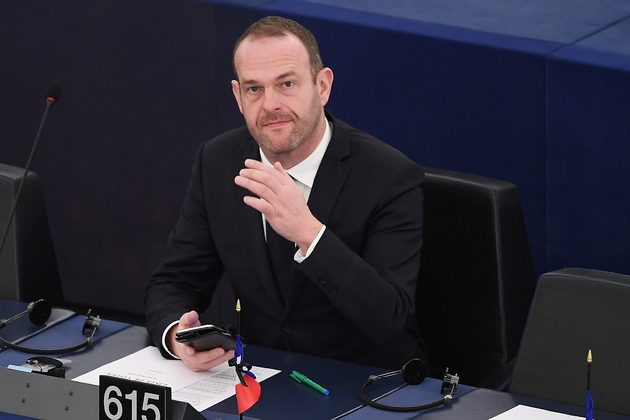 Le vice-président du FN et eurodéputé Steeve Briois lors d'une session du Parlement européen le 6 février 2018 à Strasbourg