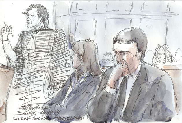 Croquis d'audience de Sandra et Thomas Thevenoud, le 19 avril 2017 au tribunal correctionnel de Paris 