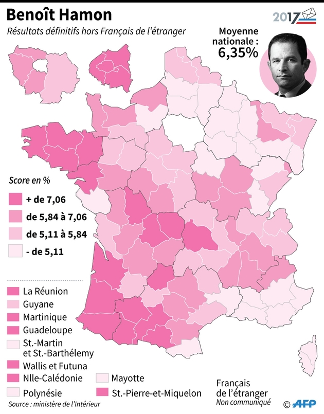 Benoît Hamon: score par département