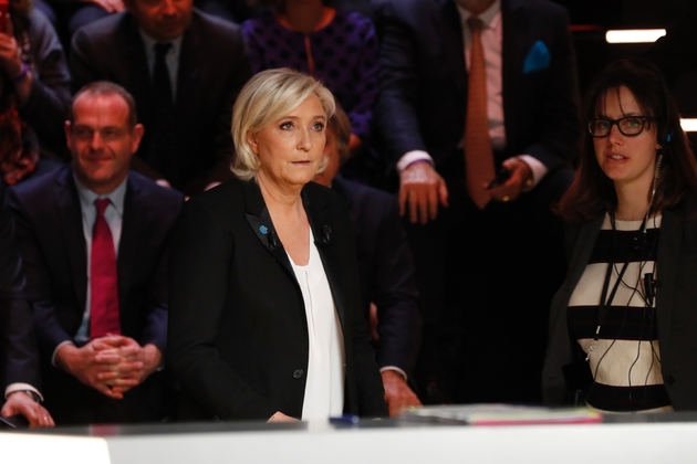 Marine le Pen avant le débat TV sur TF1 le 20 mars 2017 à Aubervilliers
