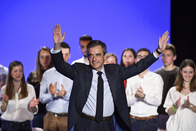 François Fillon lors d'un meeting de campagne à Chassieu le 12 avril 2017