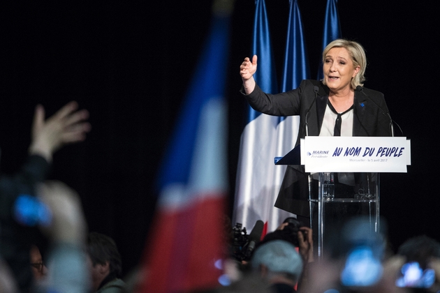 Marine Le Pen en meeting à Monswiller, dans le Bas-Rhin, le 5 avril 2017