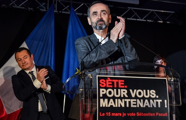 Le maire de Béziers Robert Ménard et l'ex-patron des Républicains de l'Hérault Sébastien Pacull, le 22 janvier 2020 lors d'un meeting à Sète