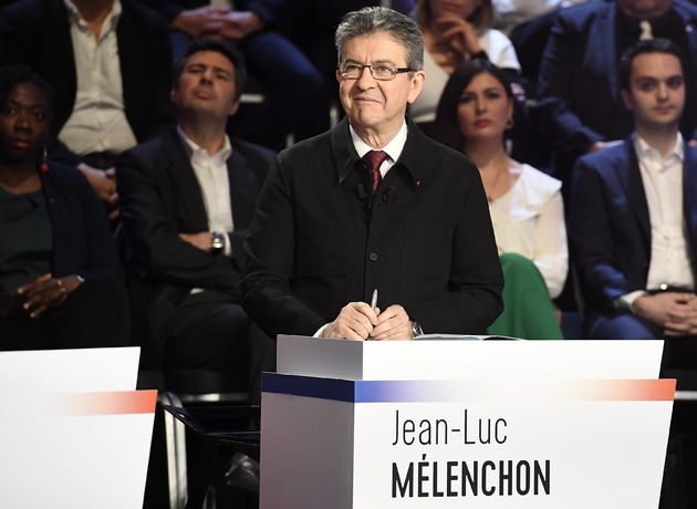Jean-Luc Mélenchon sur le plateau de BFM TV et CNews, le 4 avril 2017 à La Plaine-Saint-Denis