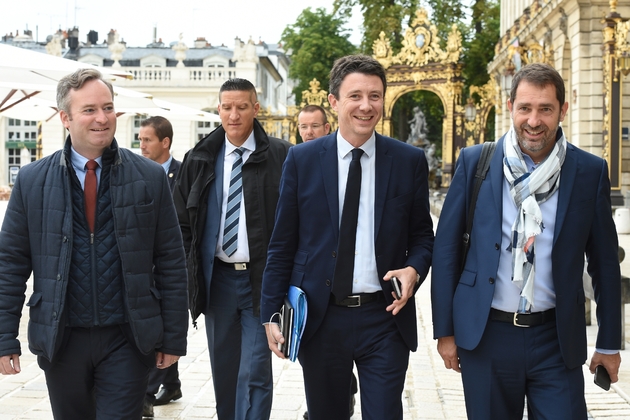 De G à D: Jean-Baptiste Lemoyne, Benjamin Griveaux, Christophe Castaner et  à Nancy le 1er juillet 2017