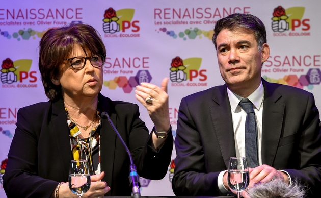 Olivier Faure et Martine Aubry, lors d'un meeting à Lille le 22 mars 2018