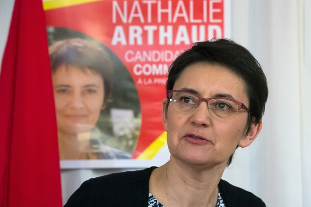 La candidate Lutte ouvrière à la présidentielle Nathalie Arthaud, lors d'une conférence de presse avant un meeting à Marseille, le 8 avril 2017