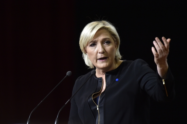La candidate du Front national à la présidentielle Marine Le Pen le 15 avril 2017 à Perpignan