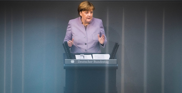 La chancelière allemande Angela Merkel prononce un discours sur l'Europe à Berlin, le 27 avril 2017