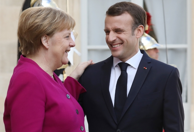 Le président français Emmanuel Macron et la chancelière allemande Angela Merkel à l'issue d'une rencontre à l'Elysée à Paris, le 26 mars 2019.