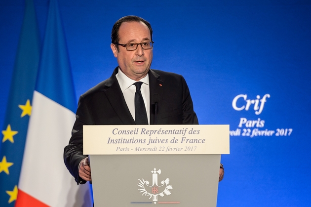 Le président français François Hollande au dîner annuel du Crif, le 22 février 2017 à Paris