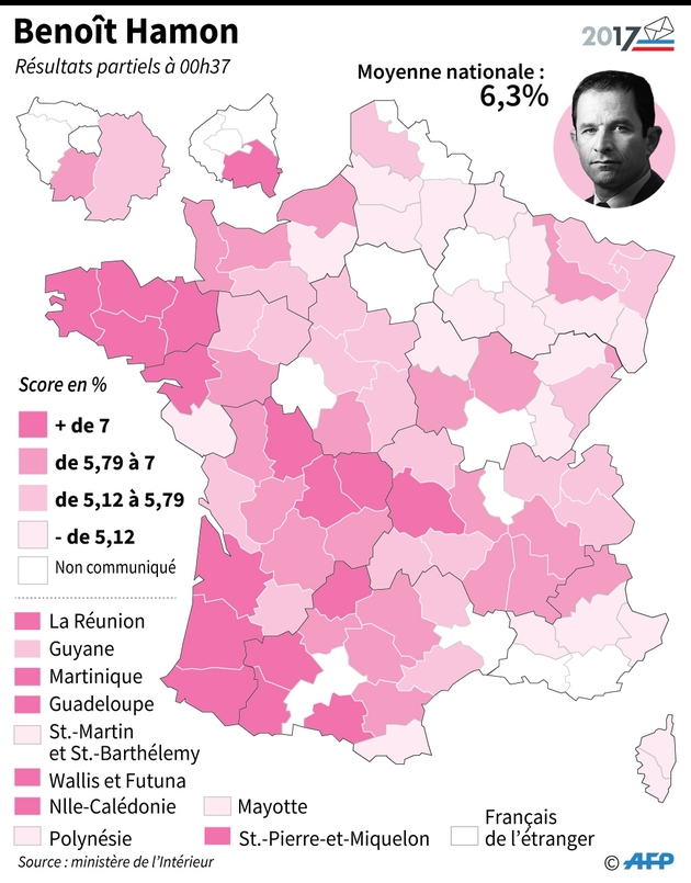 Benoit Hamon : score par département