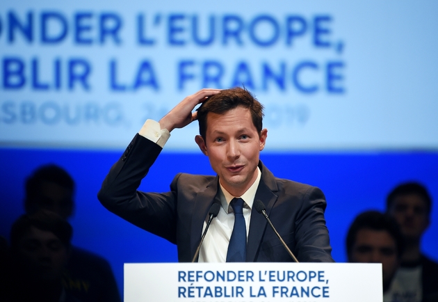 La tête de liste Les Républicains (LR) pour les élections européennes, François-Xavier Bellamy, au cours d'une réunion de campagne à Strasbourg, le 26 avril 2019