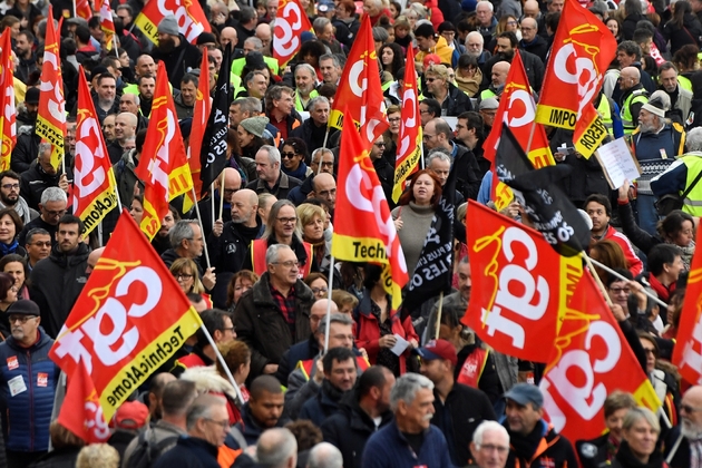 Manifestants de la CGT à Marseille, contre la réforme des retraites, le 5 décembre 2019