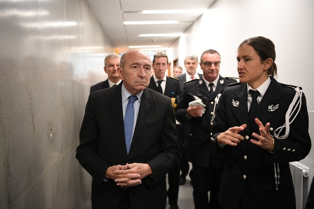 Le ministre de l'Intérieur Gérard Collomb, lors de l'inauguration d'un nouveau commissariat à La Rochelle, en Charente-Maritime, le 28 octobre 2017