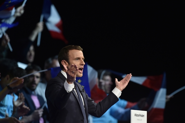 Emmanuel Macron lors d'un meeting de campagne à Nantes le 19 avril 2017
