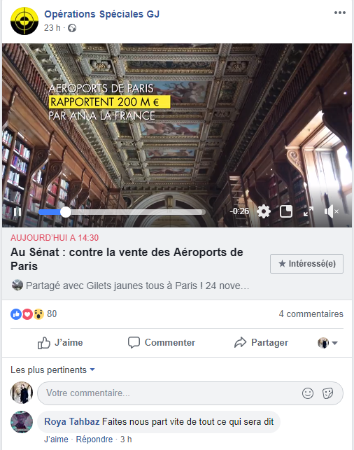  « Au Sénat : contre la vente des Aéroports de Paris ». 