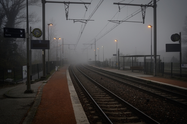 La gare désertée de Grigny près de Lyon (centre-est) jeudi à l'occasion de la grève des transports contre la réforme des retraites défendue par le gouvernement français