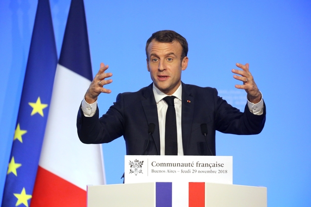 Le président Emmanuel Macron s'adresse à la communauté française, le 29 novembre 2018 à Buenos Aires, en Argentine