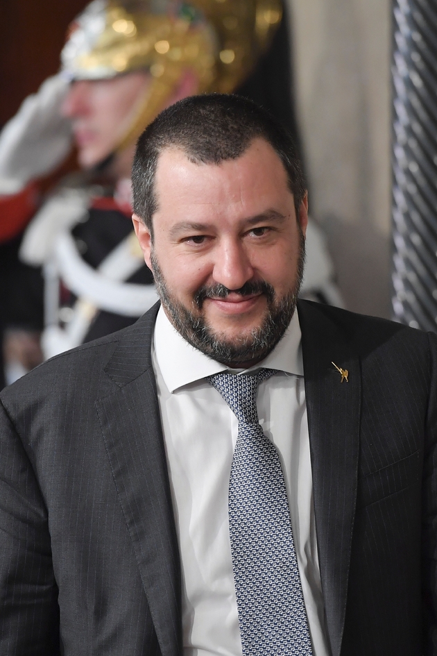 Le chef de la Ligue italienne Matteo Salvini après une réunion avec le président de la République italienne Sergio Mattarella le 5 avril 2018 au palais présidentiel à Rome