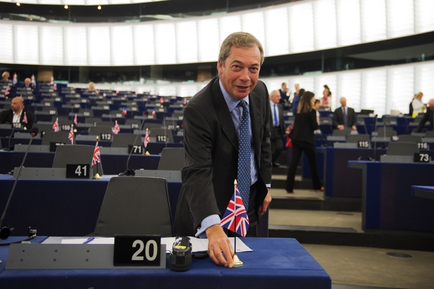Nigel Farage, député européen et ex-chef du parti europhobe UKip, au Parlement européen à Strasbourg, le 13 septembre 2017