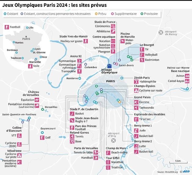 Principaux sites prévus pour les jeux Olympiques à Paris