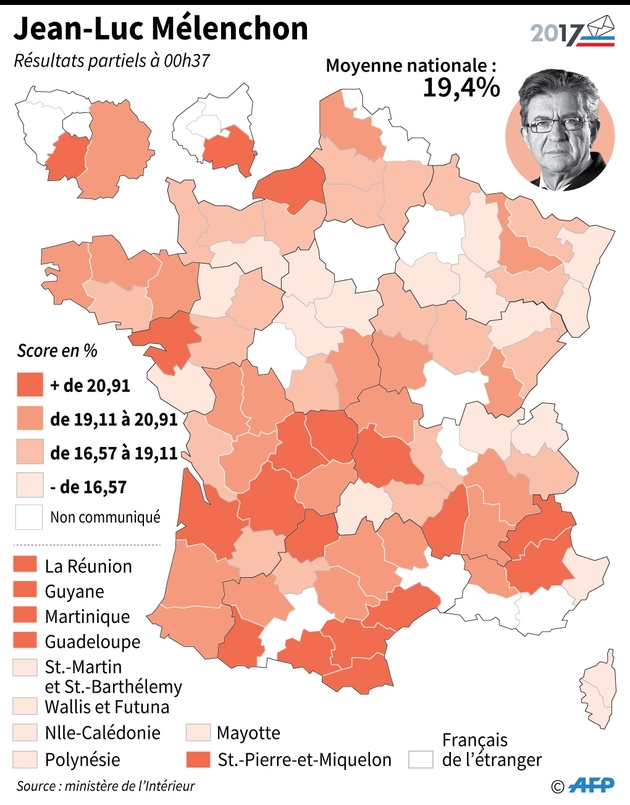 Jean-Luc Mélenchon : scores par département