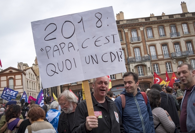 Manifestation contre la la réforme du code du travail lors d'une visite du président Emmanuel Macron à Toulouse, le 11 septembre 2017