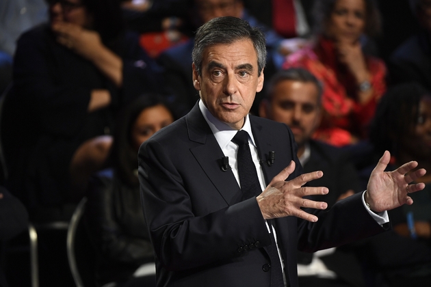 François Fillon sur le plateau de BFM TV et CNews, le 4 avril 2017 à La Plaine-Saint-Denis