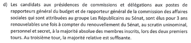 Règlement interne du groupe LR du Sénat