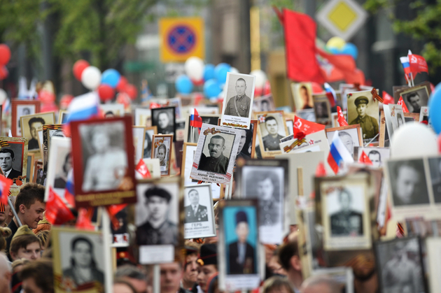 Celebration of the 74th anniversary of the Victory over Nazi Germany in the World War II. Participants of the memorial rally "Immortal Regiment".