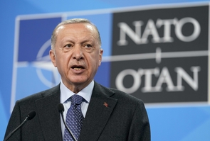 Turkish President Tayyip Erdogan speaks during a news confernce at a NATO summit in Madrid, Spain - 30 Jun 2022