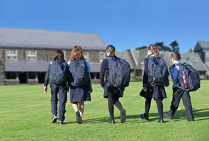 School students group walking togather to school